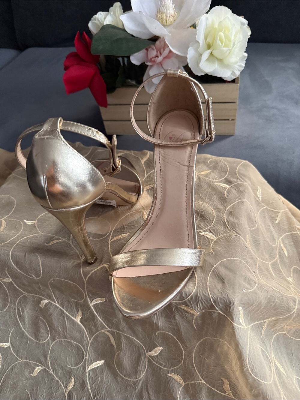 Gold Ankle-Strap High Heel Sandals - Women